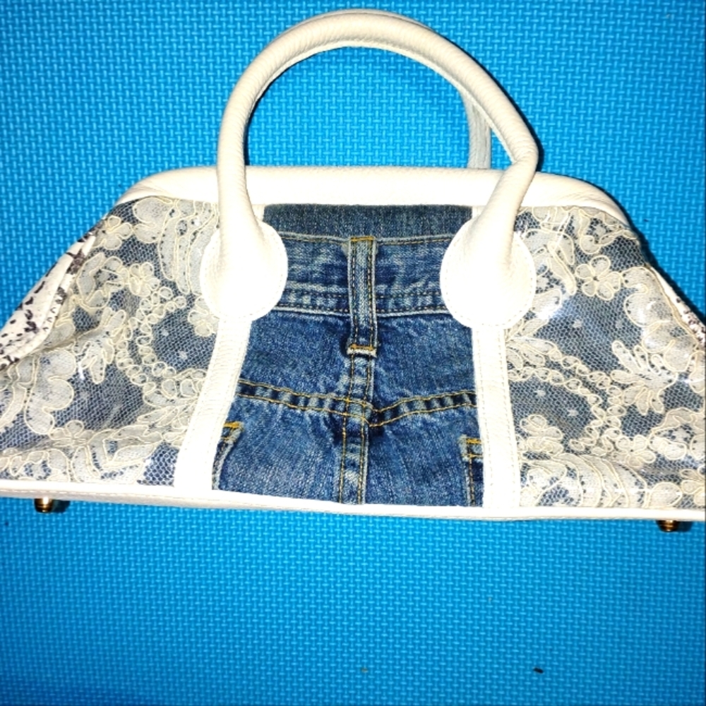 Authentic Clever Carriage Satchel Denim and Snake Leather One of a Kind Bag